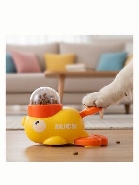 PawsPik Happy Duck Interactive Dog Treat Dispenser Toy, Small, Yellow